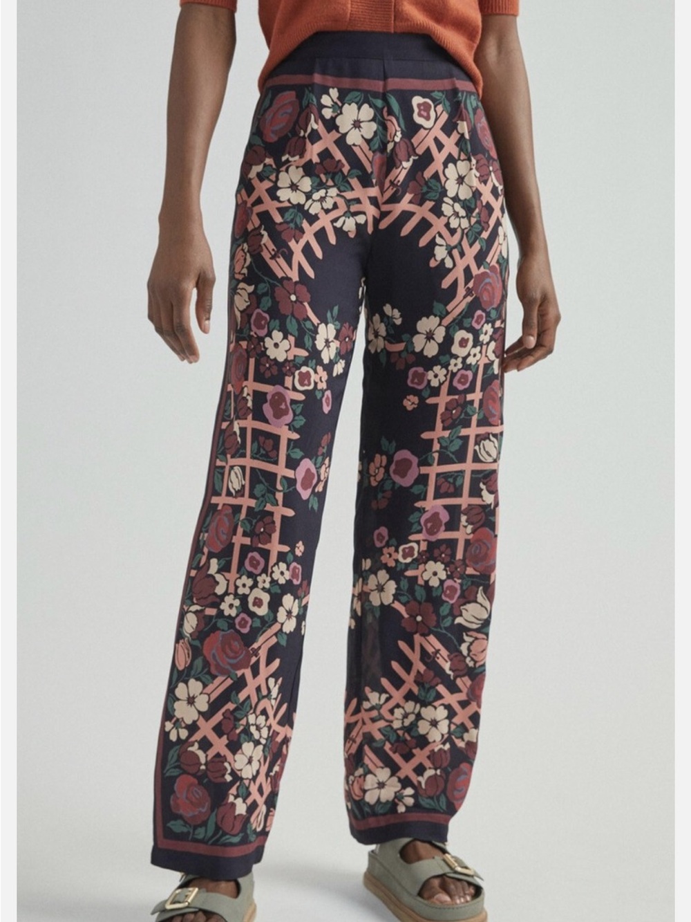 Anna Sui Floral Motif Wide Leg Pants Size 8
